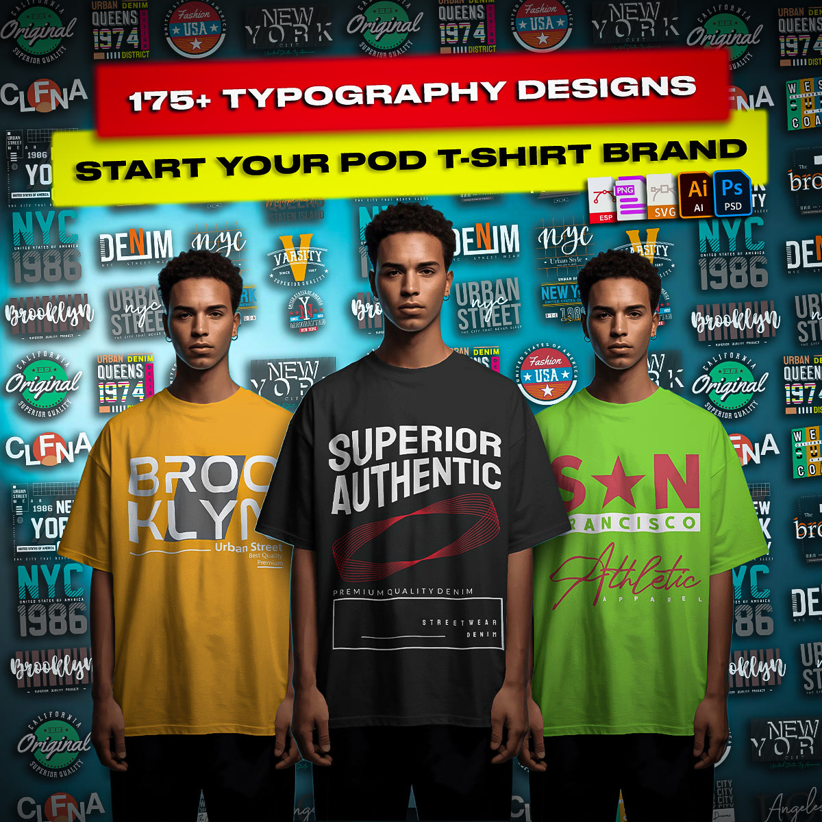 175+ Premium Typography T-Shirt Design Bundle –  Digital Download. 100% Editable Files (PNG, SVG, AI).