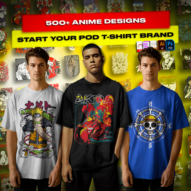 500+ 🔥 Premium Anime T-Shirt Design Bundle | POD & Clothing Brand Pack